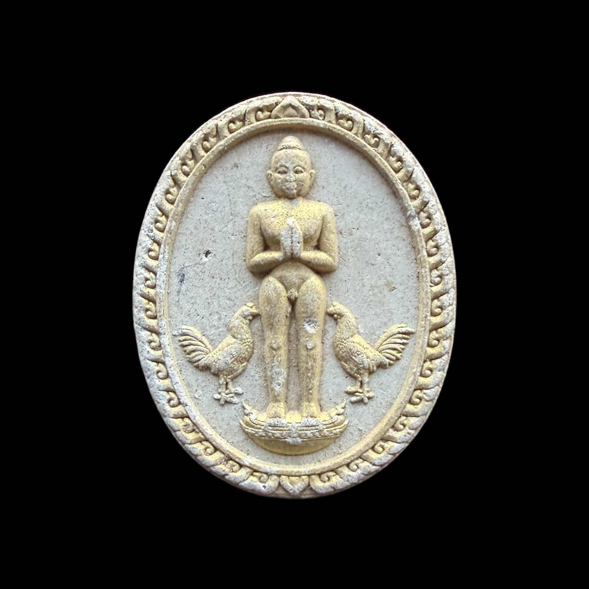 Metta Maha Niyom Figure — Silver-Tone Oval Medallion, front view