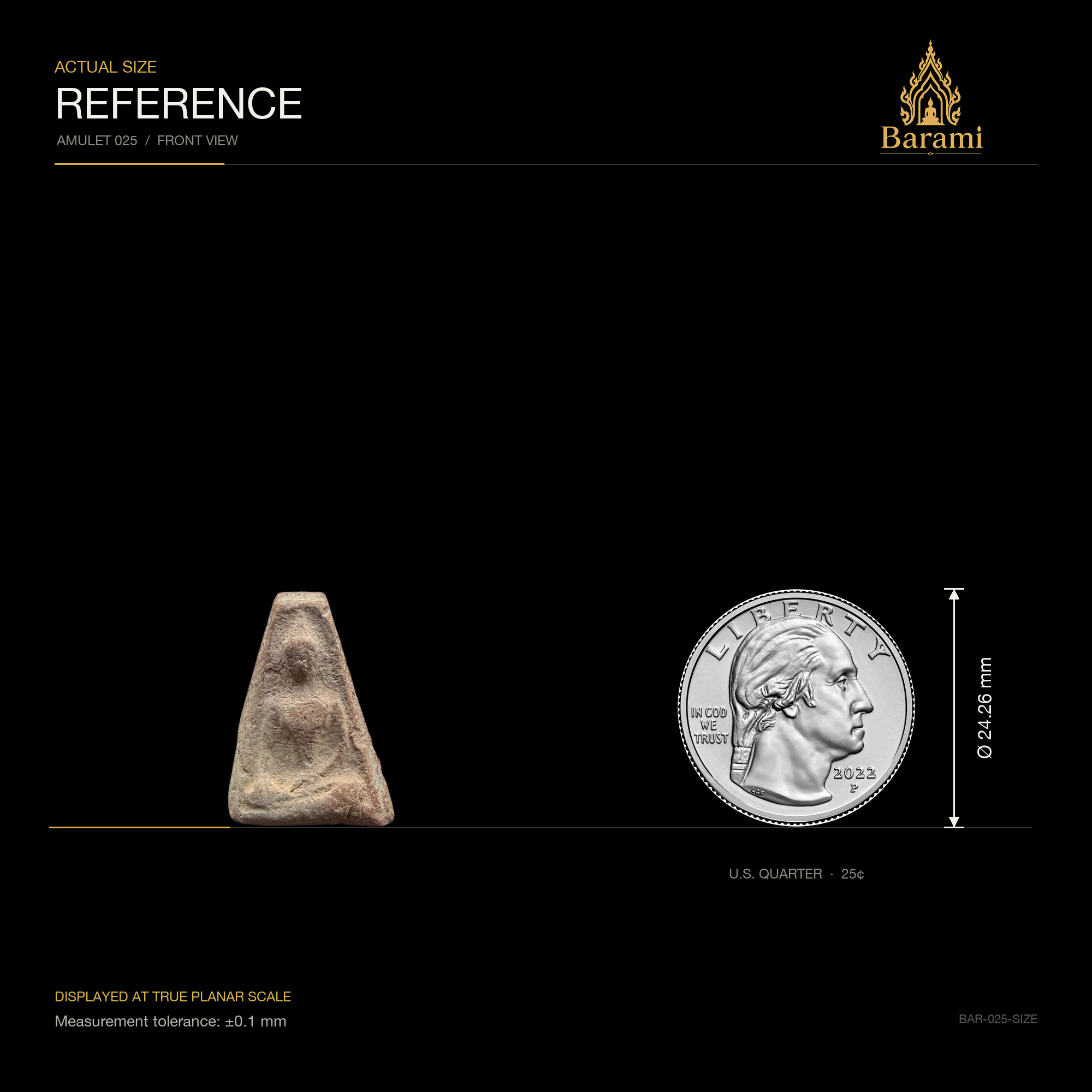 Phra Phong Suphan — Pale Trapezoid Relief, size reference