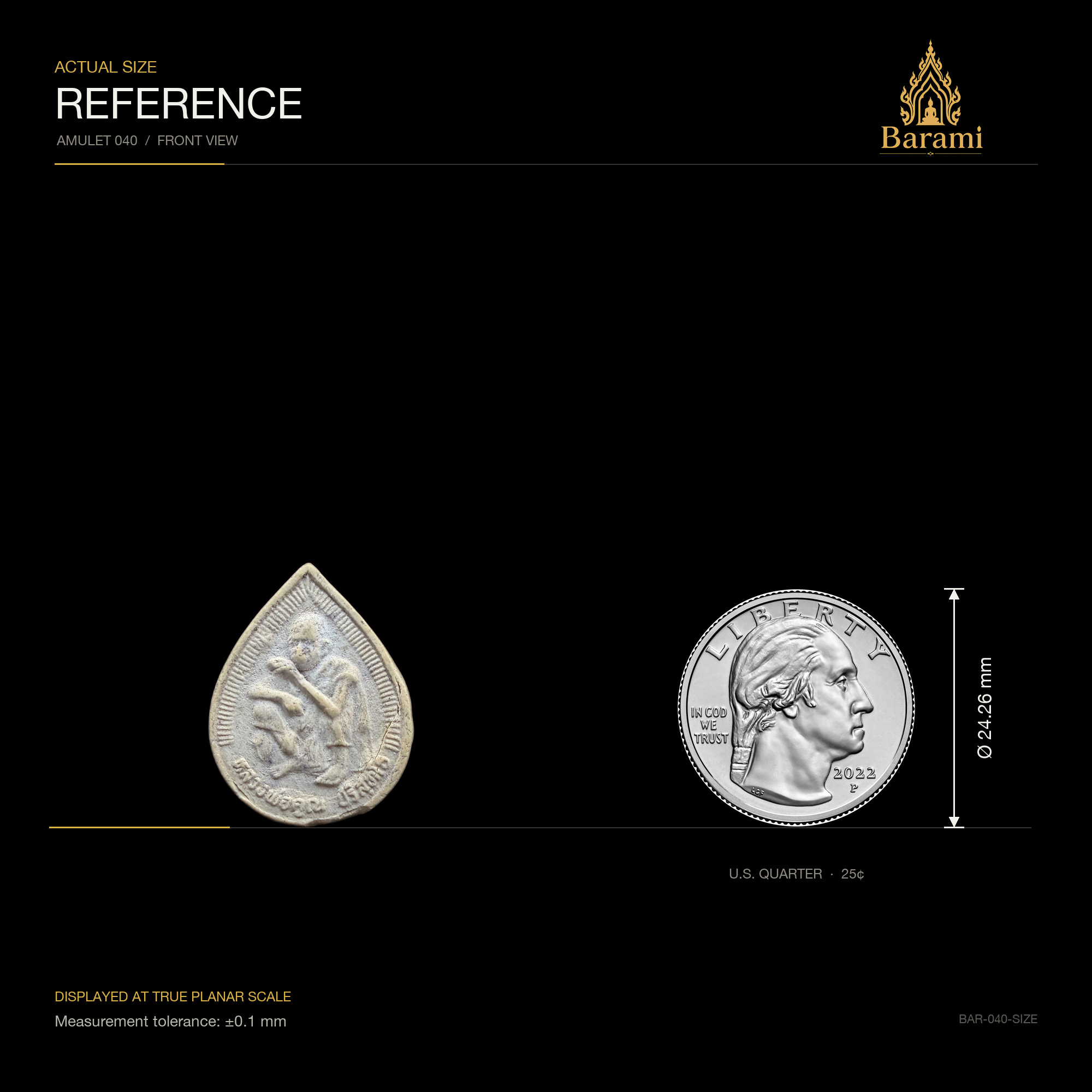 Luang Pho Khun — Silver-Tone Teardrop Medallion, size reference