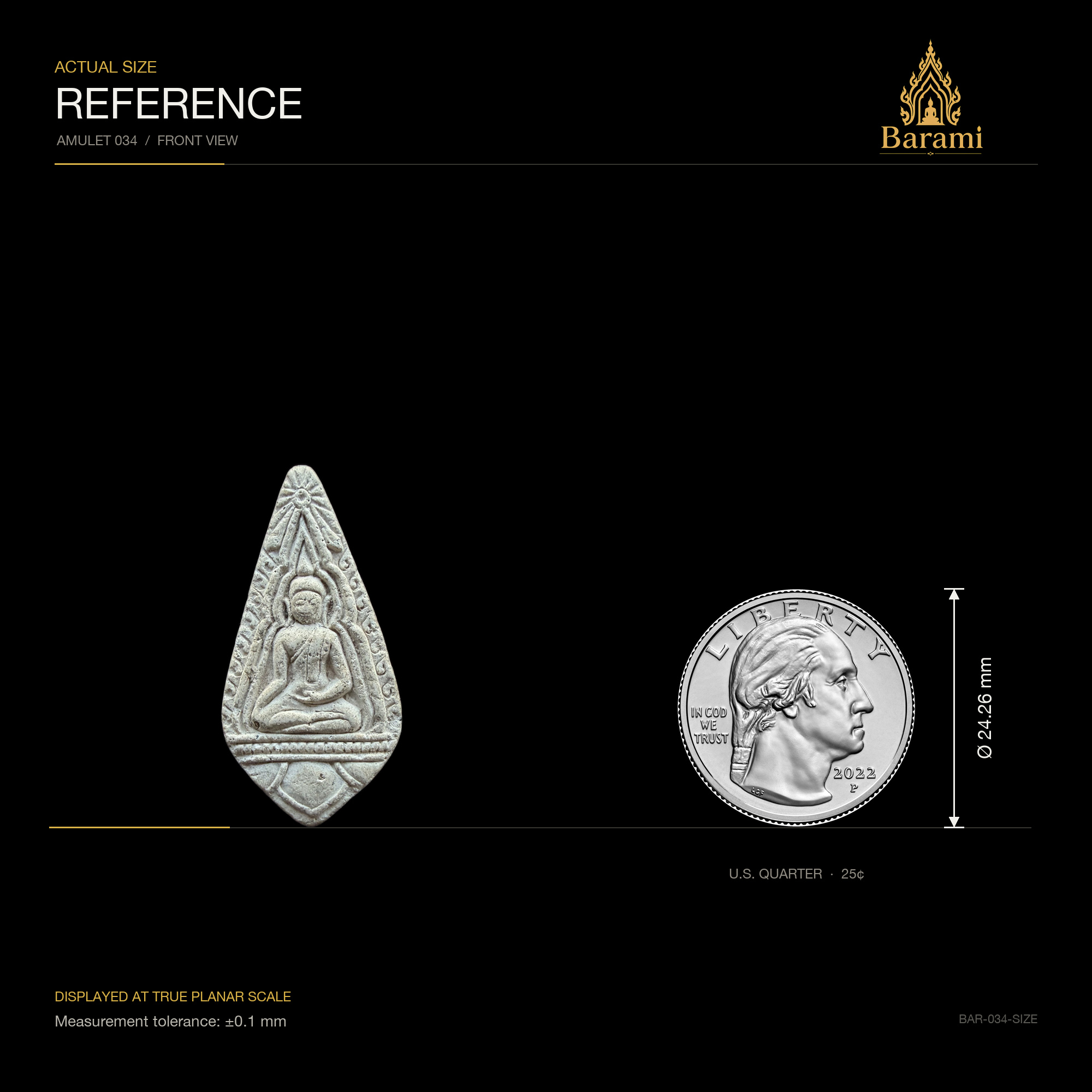 Phra Som Kor — Silver-Tone Elongated Teardrop, size reference