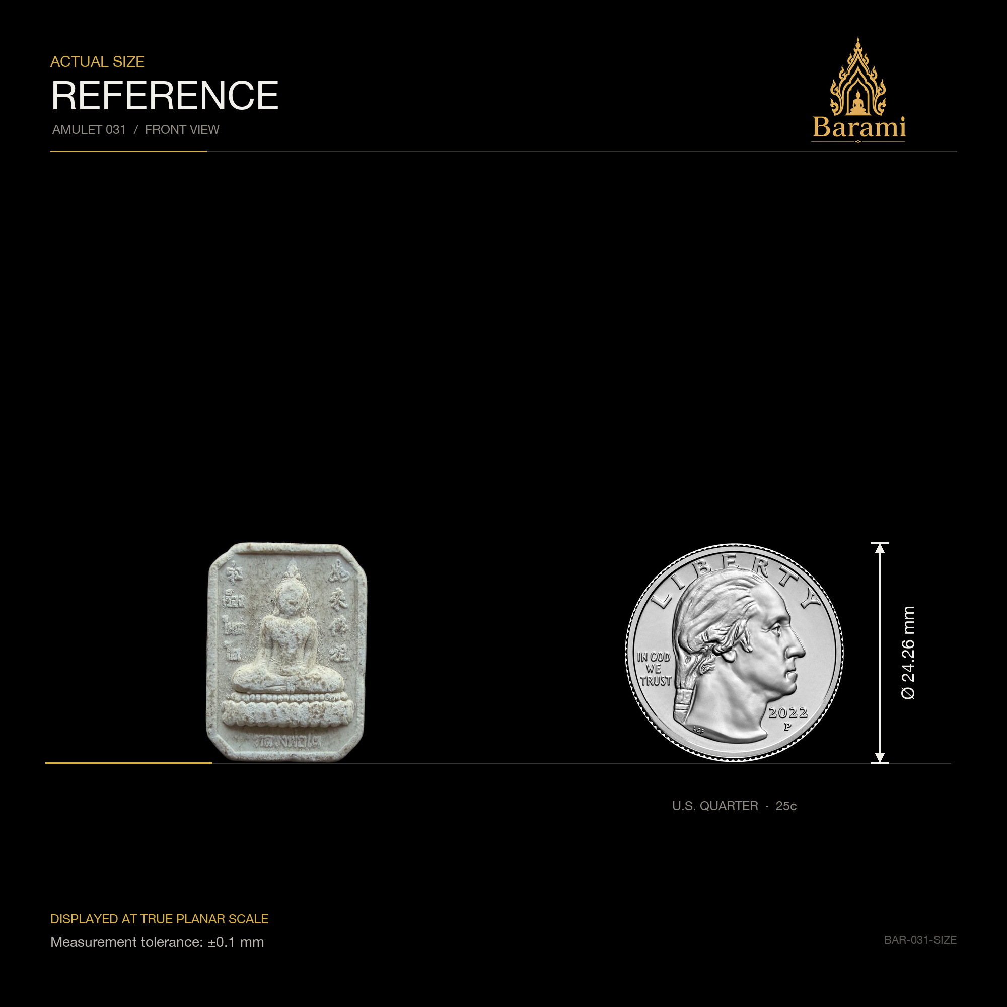Seated Buddha — Grey Rectangular Double-Sided Form, size reference